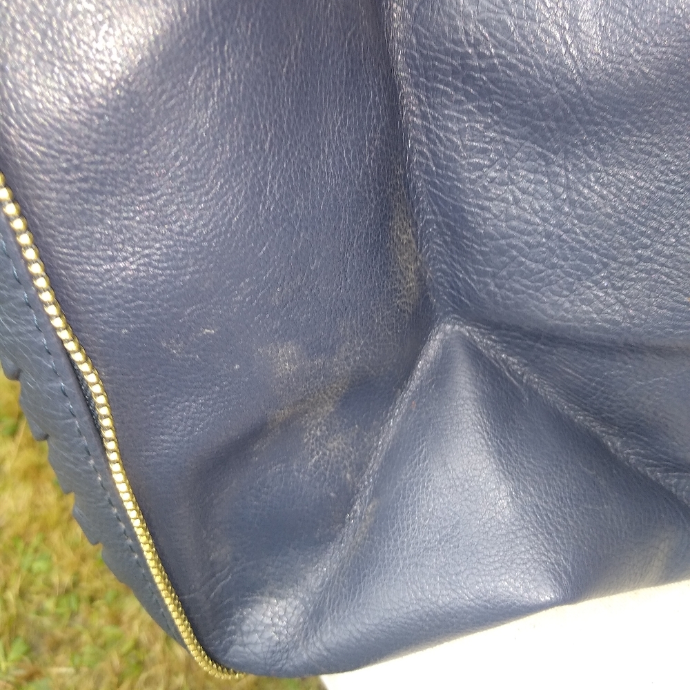 Leather Messenger Tote Bag Expandable Convertible Bag Navy Blue - Picture 10 of 16